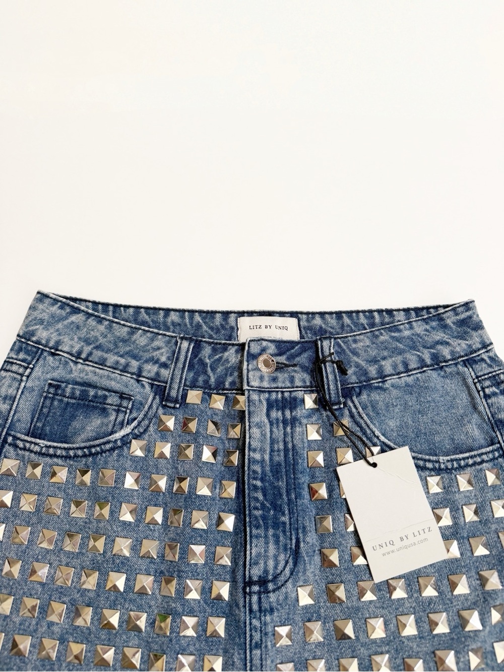 NEW Litz by Uniq Studded Denim Mini Skirt - Picture 5 of 10